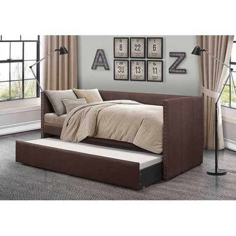 Image of Twin size Chocolate Brown Upholstered Daybed with Pull out Trundle