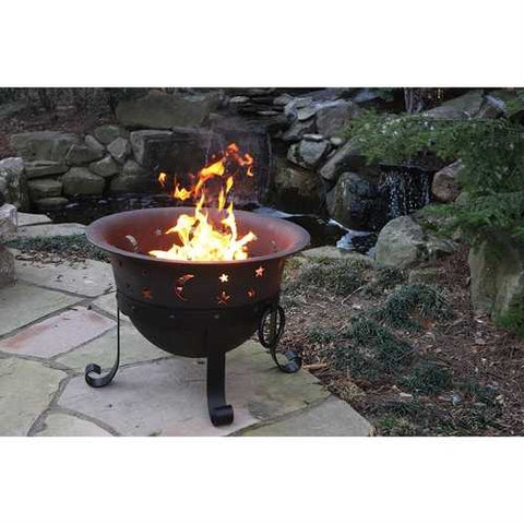 Image of Moon Stars Heavy Duty Cast Iron Outdoor Patio Fire Pit Cauldron with Cover