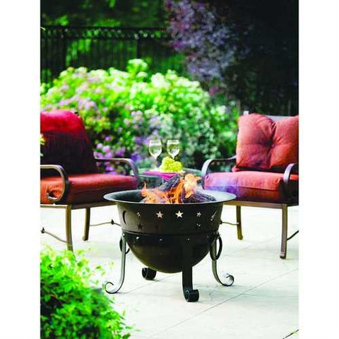 Image of Moon Stars Heavy Duty Cast Iron Outdoor Patio Fire Pit Cauldron with Cover