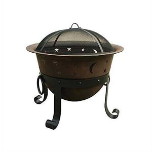 Moon Stars Heavy Duty Cast Iron Outdoor Patio Fire Pit Cauldron with Cover