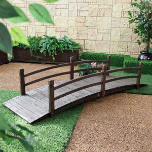 Dark Brown Stain 8-Ft Fir Wood Garden Bridge with Hand Rails