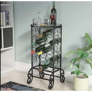 Black Iron 15-Bottle Wine Rack Accent Table