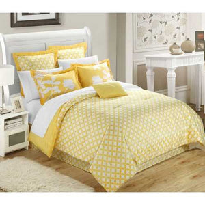 Queen size Yellow 7-Piece Floral Bed in a Bag Comforter Set