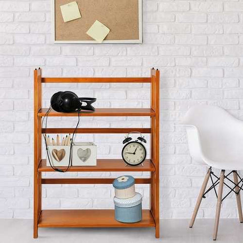 Image of 3-Shelf Folding Storage Shelves Bookcase in Honey Oak Finish