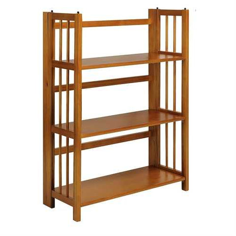 Image of 3-Shelf Folding Storage Shelves Bookcase in Honey Oak Finish