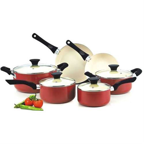 Image of 10-Piece Nonstick Ceramic Coating Cookware Set in Red