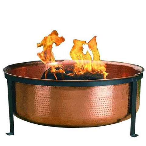 Image of Solid 100-Percent Copper Fire Pit with Stand Screen and Cover