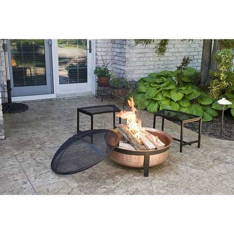 Image of Solid 100-Percent Copper Fire Pit with Stand Screen and Cover