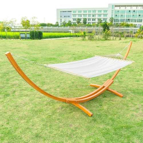 Image of White Cotton Polyester Hammock with 15-ft Pine Wood Stand