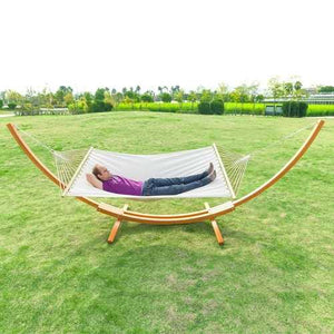 White Cotton Polyester Hammock with 15-ft Pine Wood Stand