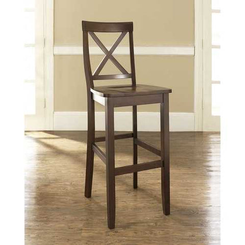 Image of Set of 2 - X-Back 30-inch Solid Wood Barstool in Mahogany Finish