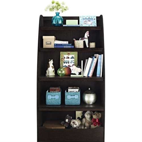 Image of Kids 4-Shelf Bookcase in Espresso Wood Finish Childs Bedroom