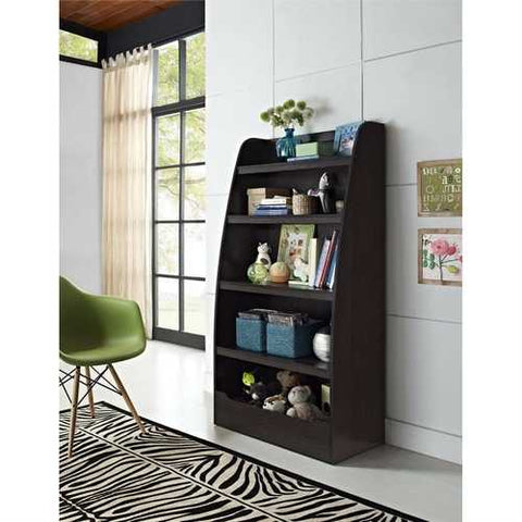 Image of Kids 4-Shelf Bookcase in Espresso Wood Finish Childs Bedroom