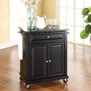 Black Mobile Kitchen Cart Island with Granite Top with Locking Casters