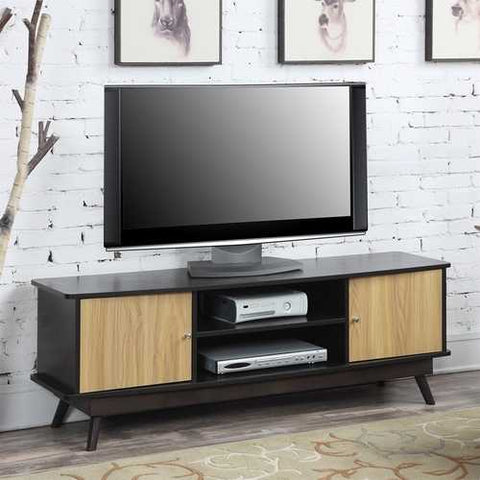 Image of Modern Mid Century Style TV Stand in Espresso Light Oak Wood Finish