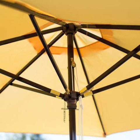 Image of Outdoor Patio 9-Ft Wooden Market Umbrella with Yellow Shade Canopy