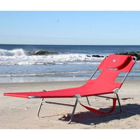 Image of Red Chiase Lounge Beach Chair with Face Cavity and Arm Slots