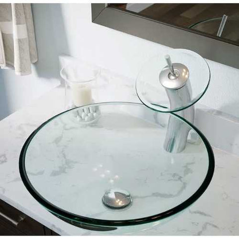 Image of Crystal Clear Tempered Glass Round Bathroom Vessel Sink