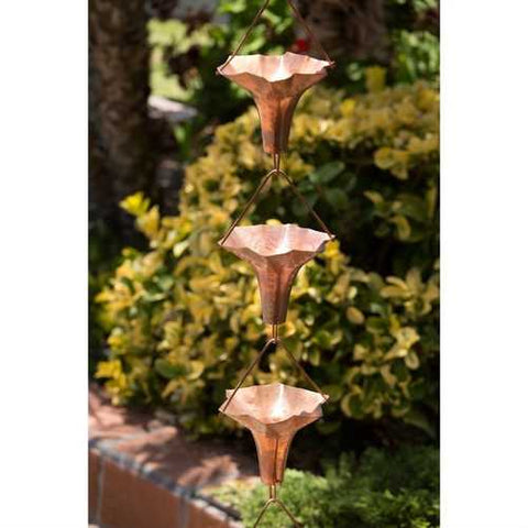 Image of Copper 8.5 Ft Flower Blossom Rain Chain Downspout