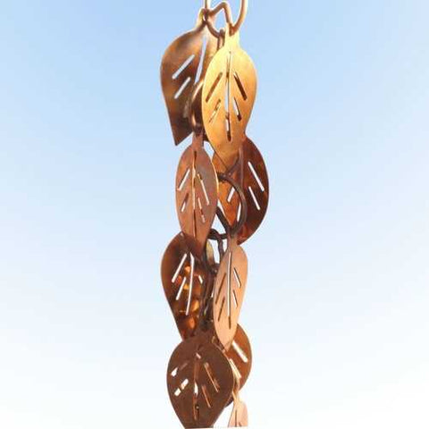 Image of Pure Copper 8.5 Ft Leaves Rain Chain Rainwater Downspout