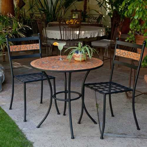 Image of 3-Piece Black Metal Patio Bistro Set with Terra Cotta Tiles