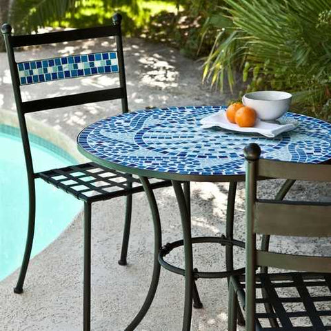 Image of Outdoor 3-Piece Aqua Blue Mosaic Tiles Patio Furniture Bistro Set