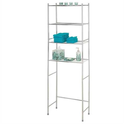 Image of Bathroom Linen Tower Over the Toilet Shelving Unit in Chrome Metal Finish