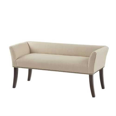 Image of Cream Upholstered Accent Bench with Black Nailhead Detail