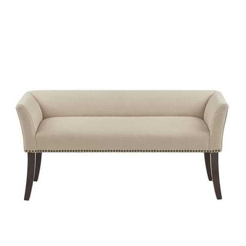 Image of Cream Upholstered Accent Bench with Black Nailhead Detail