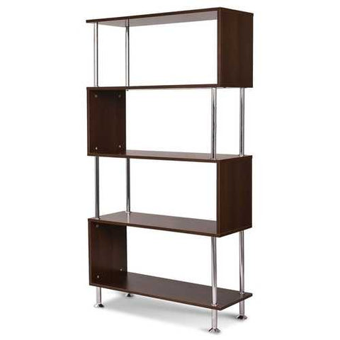 Image of Modern Wood and Steel 4-Shelf Bookcase