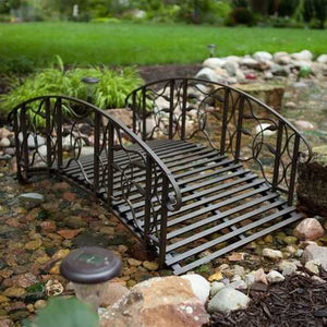 4-Foot Steel Frame Metal Garden Bridge in Rustic Weathered Black Finish