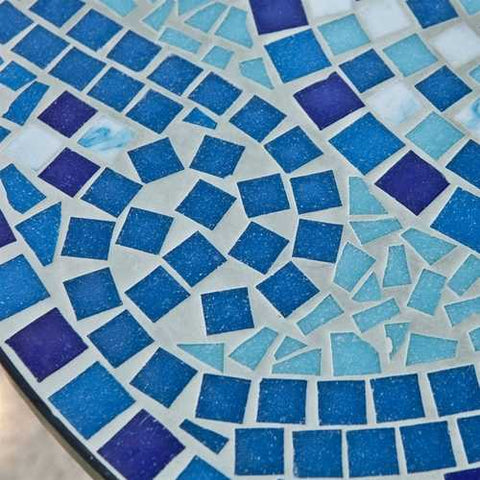 Image of 30-inch Round Metal Outdoor Bistro Patio Table with Hand-Laid Blue Tiles