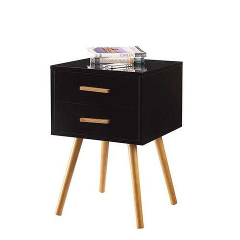 Image of Modern Mid-Century Style End Table Nightstand in Black & Oak Wood Finish