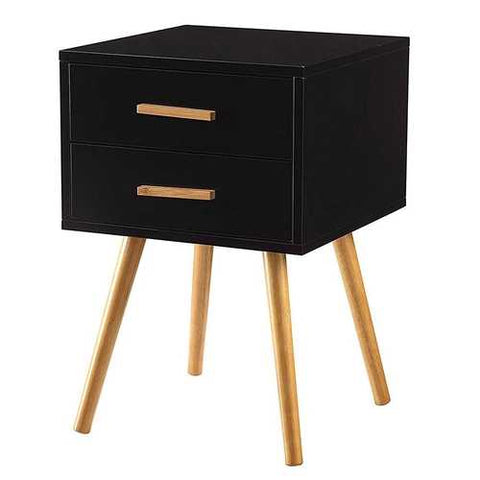 Image of Modern Mid-Century Style End Table Nightstand in Black & Oak Wood Finish