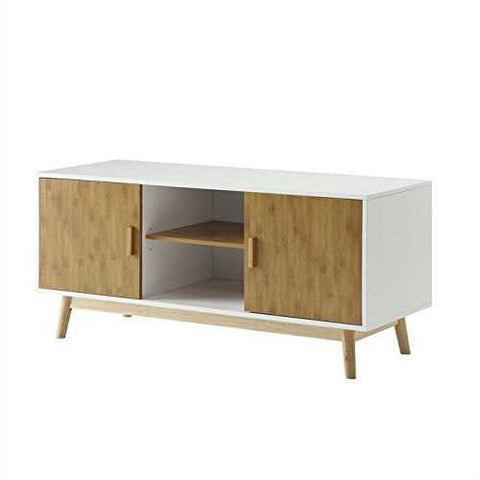 Image of Modern 47-inch Solid Wood TV Stand in White Finish and Mid-Century Legs