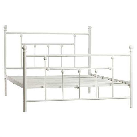 Image of Full size White Metal Platform Bed Frame with Headboard and Footboard