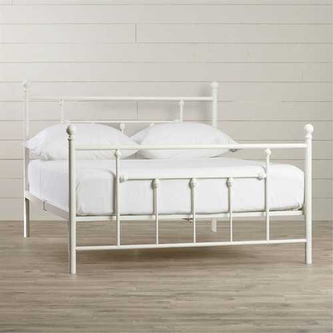 Image of Full size White Metal Platform Bed Frame with Headboard and Footboard