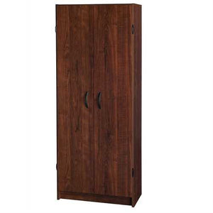 Wardrobe Cabinet with Shelves in Dark Cherry Wood Finish Bedroom Kitchen or Bathroom