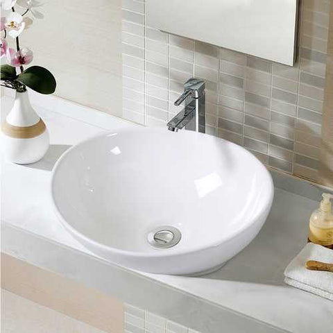 Image of Contemporary Oval Basin Round Vessel Bathroom Sink in White