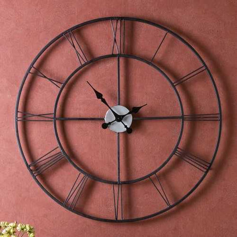 Image of Oversized 30-inch Black Wall Clock with Roman Numerals