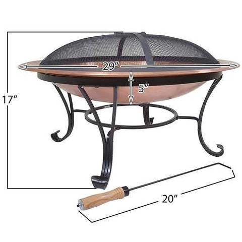 Image of Large 29-inch Outdoor Fire Pit in 100% Solid Copper with Screen Cover