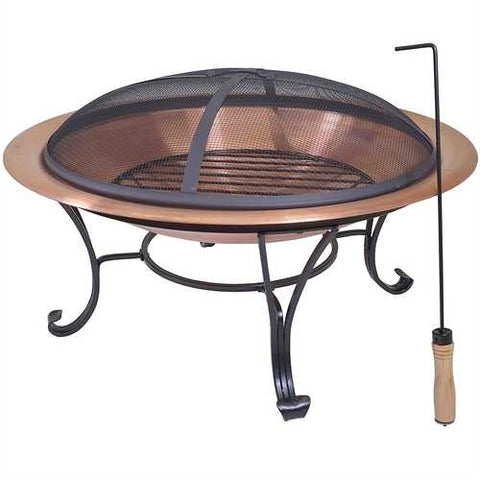 Image of Large 29-inch Outdoor Fire Pit in 100% Solid Copper with Screen Cover