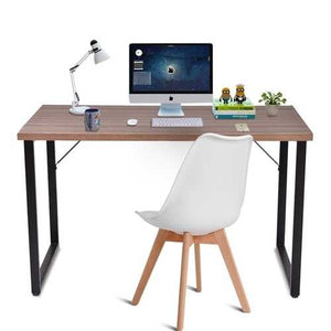 Steel Frame Modern Laptop Computer Desk with Coffee Finish Wood Top