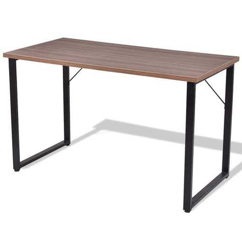 Image of Steel Frame Modern Laptop Computer Desk with Coffee Finish Wood Top