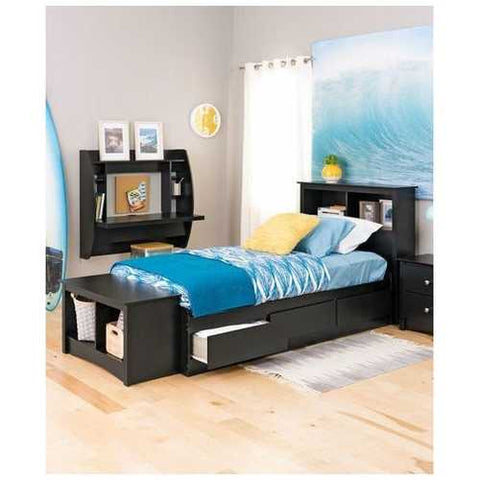 Image of Twin XL Platform Bed with Bookcase Headboard & 3 Storage Drawers