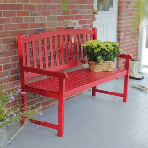 Image of 5-Ft Outdoor Garden Bench in Red Wood Finish with Armrest