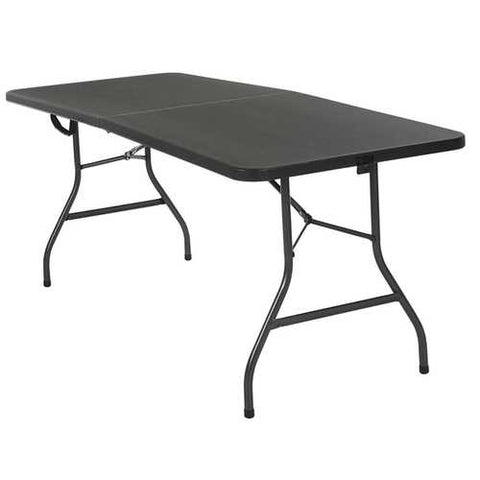 Image of Black 6-Ft Centerfold Folding Table with Weather Resistant Top