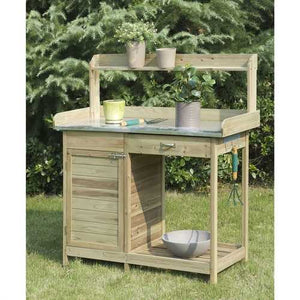 Natural Fir Wood Potting Bench with Stainless Steel Table Top