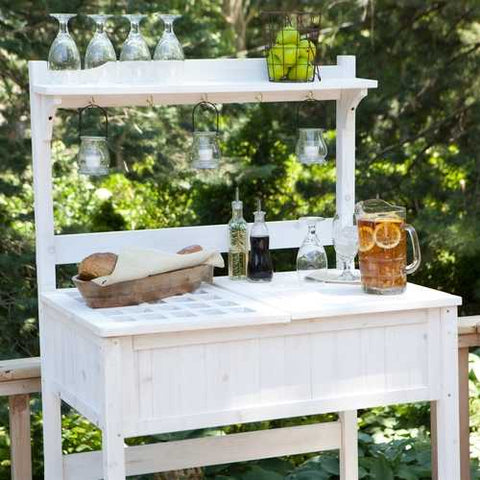 Image of White Potting Bench Home Gardening Station with Storage