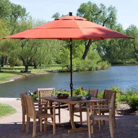 Image of Outdoor Patio 11-Ft Market Umbrella with Push Button Tilt with Brick Red Orange Shade